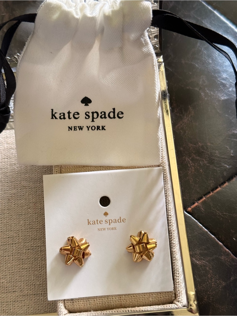 ♠️kate spade Gold Gift Burgoise Bow Stud Earrings